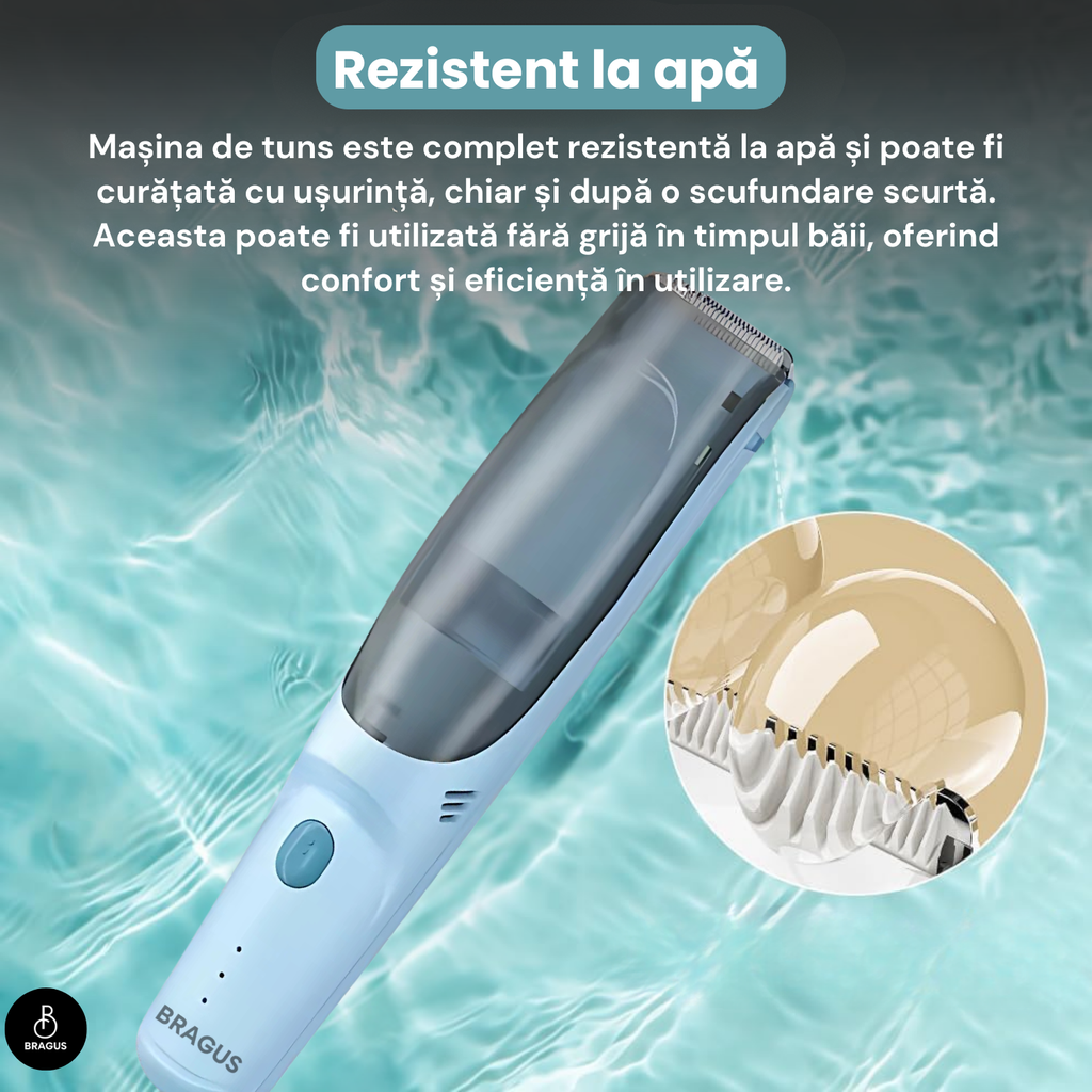 Aparat de Tuns BRAGUS Bebelusi/Adulti, Aspirare Par, IPX7, Albastru