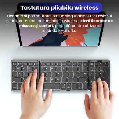 Tastatură Pliabilă Ultra Subțire, Bluetooth 5.0, Reîncărcabilă USB, 140mAh, Autonomie 100h, Pliabilă în 3 secțiuni, 3 Conexiuni Simultane, Wireless, Compatibilă cu Android, iOS, Smart TV, PC, 200g