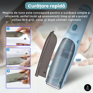 Aparat de Tuns BRAGUS Bebelusi/Adulti, Aspirare Par, IPX7, Albastru