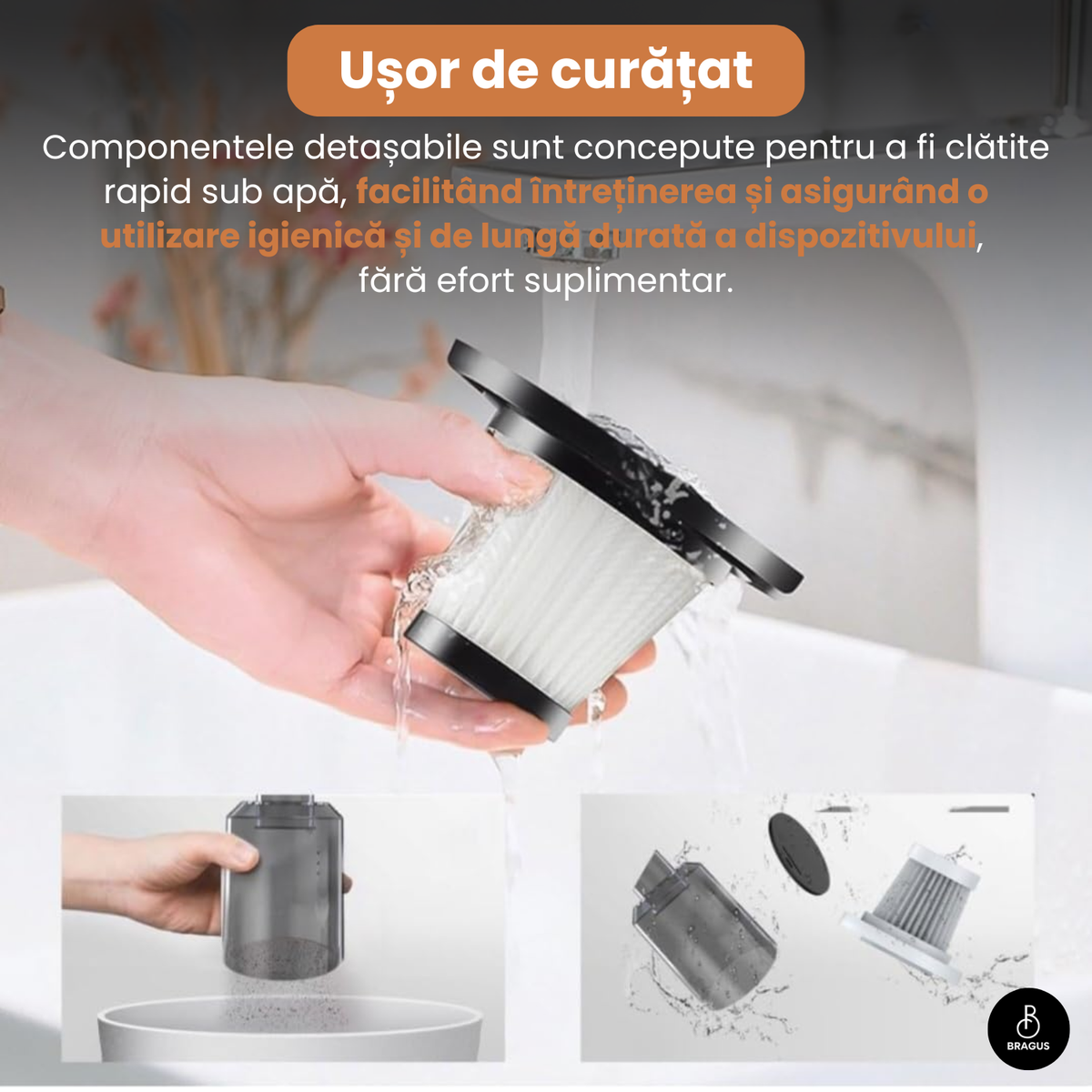 Mini Aspirator Auto Portabil, Acumulator 2400mAh, 9000Pa, 120W, Autonomie 30min, 2 în 1 Aspirare și Suflare, Vidare, Umflare, LED, Filtru HEPA, 3 Filtre Incluse, pentru Mașină și Casă, Încărcare USB