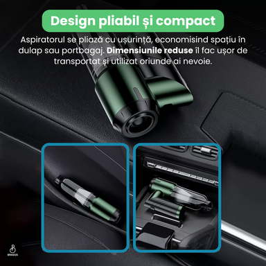 Mini Aspirator Portabil, BRAGUS, Pliabil, 16000Pa, 100W, Baterie 6000mAh, Autonomie 30min, 2în1 Aspirare și Suflare, Vidare, Umflare, 9 Accesorii, 3 Viteze, Filtru HEPA Reutilizabil, 3 Filtre
