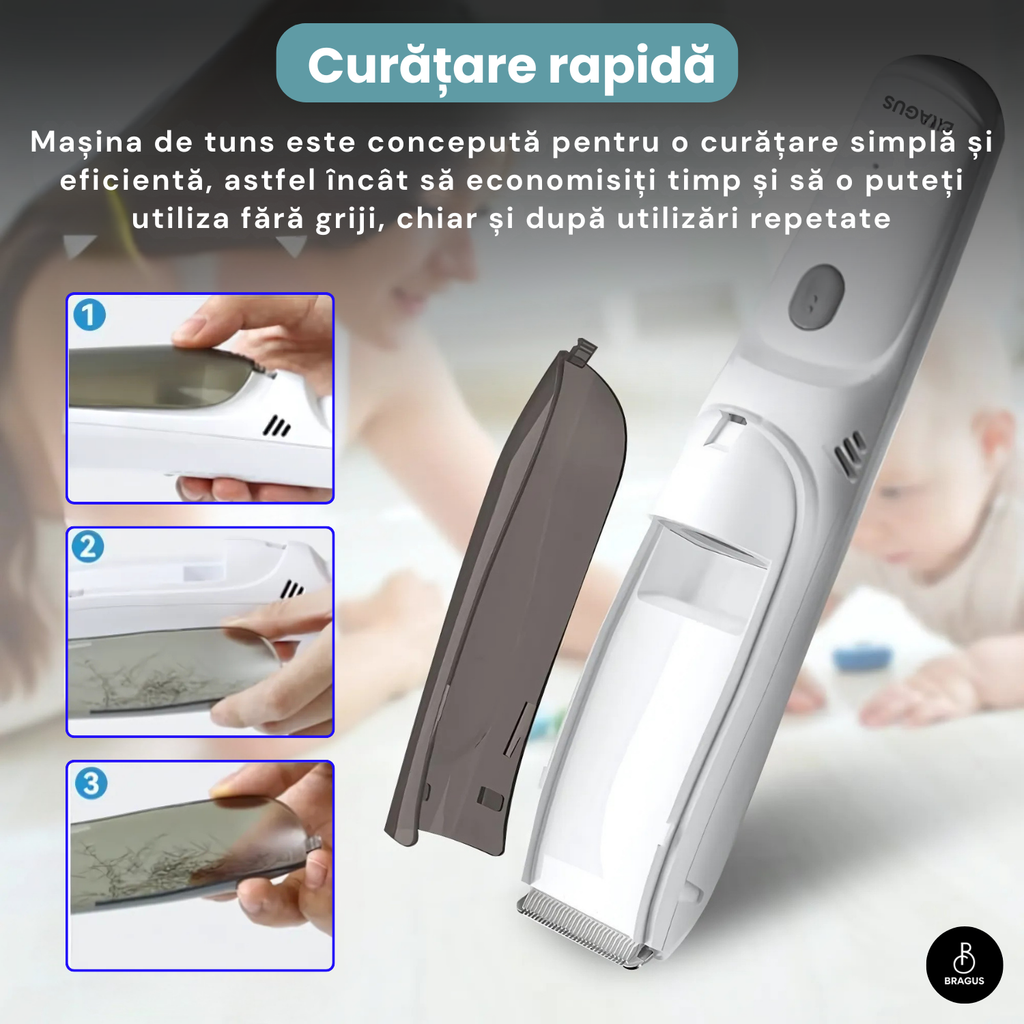 Aparat de Tuns BRAGUS Bebelusi/Adulti, Aspirare Par, IPX7, Verde (Copie)