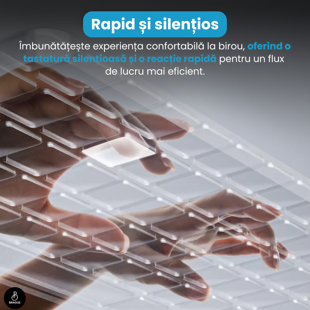 Tastatură Wireless Reîncărcabilă, BRAGUS, Bluetooth 5.1, USB, 500mAh, Ultra Subțire, Aluminiu, Conectare Simultană pe 3 Dispozitive, Compatibilă PC, Windows, Mac, iOS, Android, Type-C, 230g