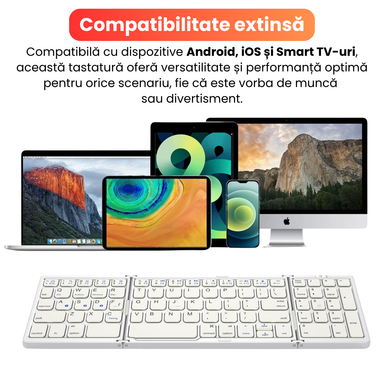 Tastatură Pliabilă Ultra Subțire, Bluetooth 5.0, Reîncărcabilă USB, 140mAh, Autonomie 100h, Pliabilă în 3 secțiuni, 3 Conexiuni Simultane, Wireless, Compatibilă cu Android, iOS, Smart TV, PC, 200g