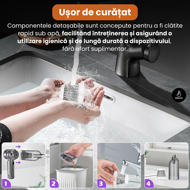 Mini Aspirator Auto Portabil, 16000 PA, Baterie 6000mAh, 100W, 90000RPM, Autonomie 30min, Aspirare, Suflare, Vacuum, 3 Viteze, 9 Accesorii, 3 Filtre HEPA Reutilizabile, Pentru Mașină și Casă