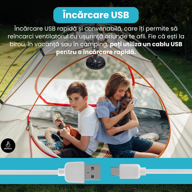 Ventilator Portabil, Trepied Flexibil și Detașabil, Baterie 2600mAh, Autonomie 10h, Reîncărcabil USB, 3 Trepte, Rotire 360, Silențios, Ventilator Mobil Birou, Călătorie, Camping, Mașină, Casă, Negru