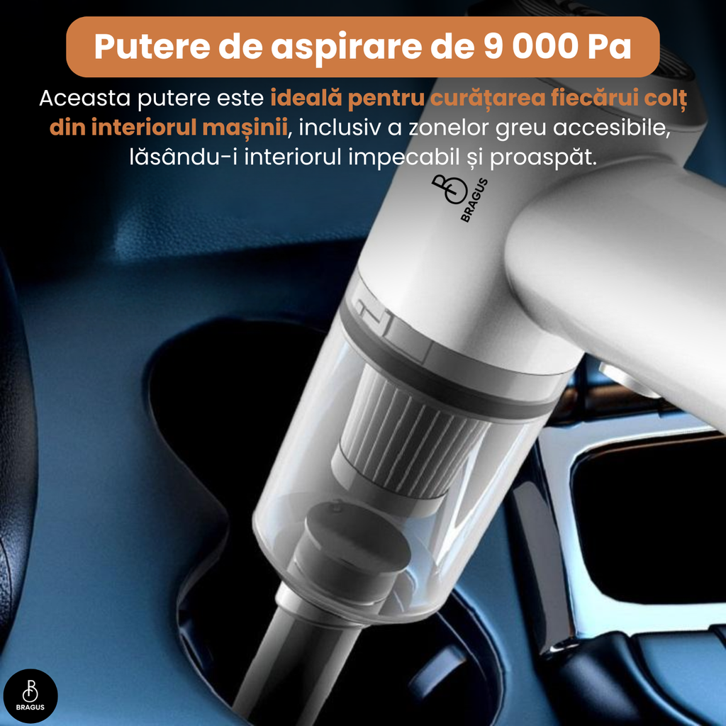 Mini Aspirator Auto Portabil, Acumulator 2400mAh, 9000Pa, 120W, Autonomie 30min, 2 în 1 Aspirare și Suflare, Vidare, Umflare, LED, Filtru HEPA, 3 Filtre Incluse, pentru Mașină și Casă, Încărcare USB