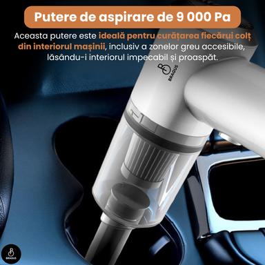 Mini Aspirator Auto Portabil, Acumulator 2400mAh, 9000Pa, 120W, Autonomie 30min, 2 în 1 Aspirare și Suflare, Vidare, Umflare, LED, Filtru HEPA, 3 Filtre Incluse, pentru Mașină și Casă, Încărcare USB