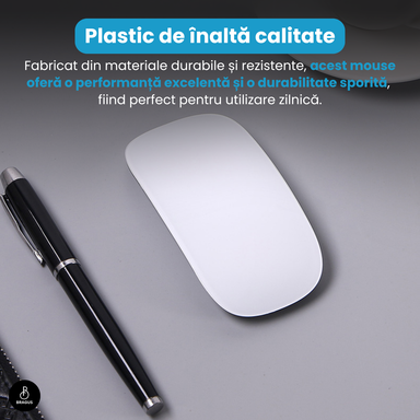 Mouse Wireless cu Gesturi, BRAGUS, Reîncărcabil USB-C, Ultra Subțire, 1600 dpi, 68gr, Mouse Touch cu Gesturi, Silențios, Design Elegant, Compact, Mouse fără fir, Compatibil cu Laptop, Telefon, Tabletă