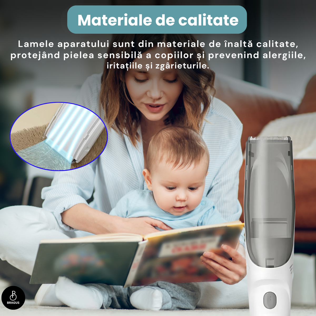 Aparat de Tuns BRAGUS Bebelusi/Adulti, Aspirare Par, IPX7, Verde (Copie)