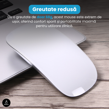 Mouse Wireless cu Gesturi, BRAGUS, Reîncărcabil USB-C, Ultra Subțire, 1600 dpi, 68gr, Mouse Touch cu Gesturi, Silențios, Design Elegant, Compact, Mouse fără fir, Compatibil cu Laptop, Telefon, Tabletă