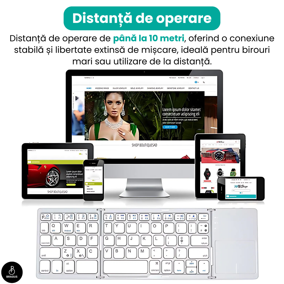 Tastatură wireless pliabilă, ultra-subțire, portabilă, reîncărcabilă USB-C, touch pad cu 2 click-uri, pliabilă în 3 secțiuni, Bluetooth 5.0, compatibilă Android, iOS, Smart TV, tabletă, PC, 200g