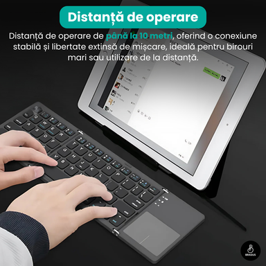 Tastatură wireless pliabilă, ultra-subțire, portabilă, reîncărcabilă USB-C, touch pad cu 2 click-uri, pliabilă în 3 secțiuni, Bluetooth 5.0, compatibilă Android, iOS, Smart TV, tabletă, PC, 200g