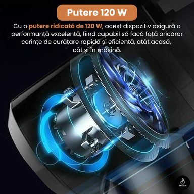 Mini Aspirator Auto Portabil, Acumulator 2400mAh, 9000Pa, 120W, Autonomie 30min, 2 în 1 Aspirare și Suflare, Vidare, Umflare, LED, Filtru HEPA, 3 Filtre Incluse, pentru Mașină și Casă, Încărcare USB