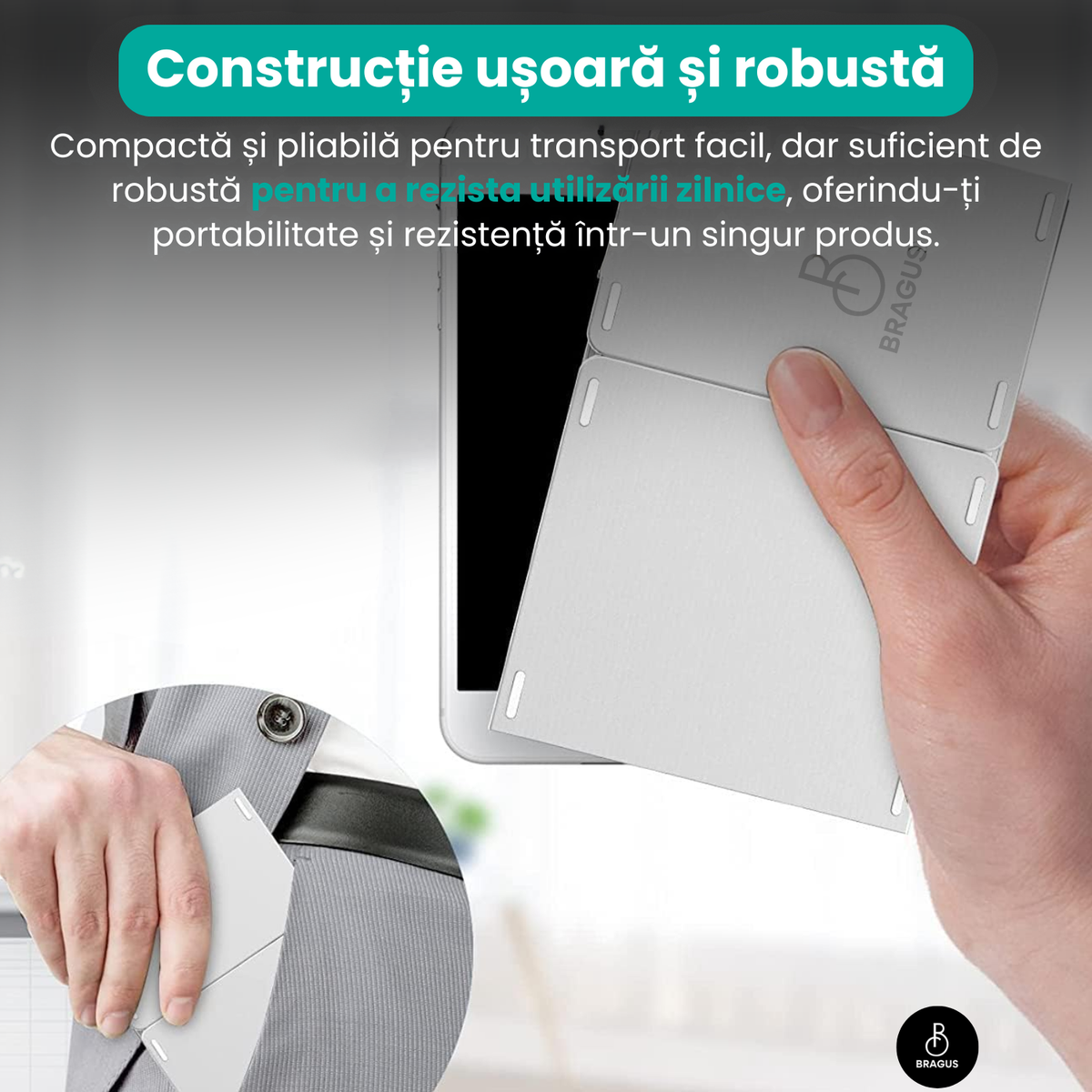 Tastatură wireless pliabilă, ultra-subțire, portabilă, reîncărcabilă USB-C, touch pad cu 2 click-uri, pliabilă în 3 secțiuni, Bluetooth 5.0, compatibilă Android, iOS, Smart TV, tabletă, PC, 200g