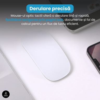 Mouse Wireless cu Gesturi, BRAGUS, Reîncărcabil USB-C, Ultra Subțire, 1600 dpi, 68gr, Mouse Touch cu Gesturi, Silențios, Design Elegant, Compact, Mouse fără fir, Compatibil cu Laptop, Telefon, Tabletă