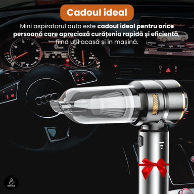 Mini Aspirator Auto Portabil, 16000 PA, Baterie 6000mAh, 100W, 90000RPM, Autonomie 30min, Aspirare, Suflare, Vacuum, 3 Viteze, 9 Accesorii, 3 Filtre HEPA Reutilizabile, Pentru Mașină și Casă