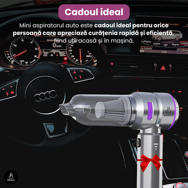 Mini Aspirator Auto Portabil, 16000 PA, Baterie 6000mAh, 100W, 90000RPM, Autonomie 30min, Aspirare, Suflare, Vacuum, 3 Viteze, 9 Accesorii, 3 Filtre HEPA Reutilizabile, Pentru Mașină și Casă