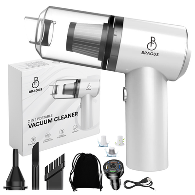 Mini Aspirator Auto Portabil, Acumulator 2400mAh, 9000Pa, 120W, Autonomie 30min, 2 în 1 Aspirare și Suflare, Vidare, Umflare, LED, Filtru HEPA, 3 Filtre Incluse, pentru Mașină și Casă, Încărcare USB