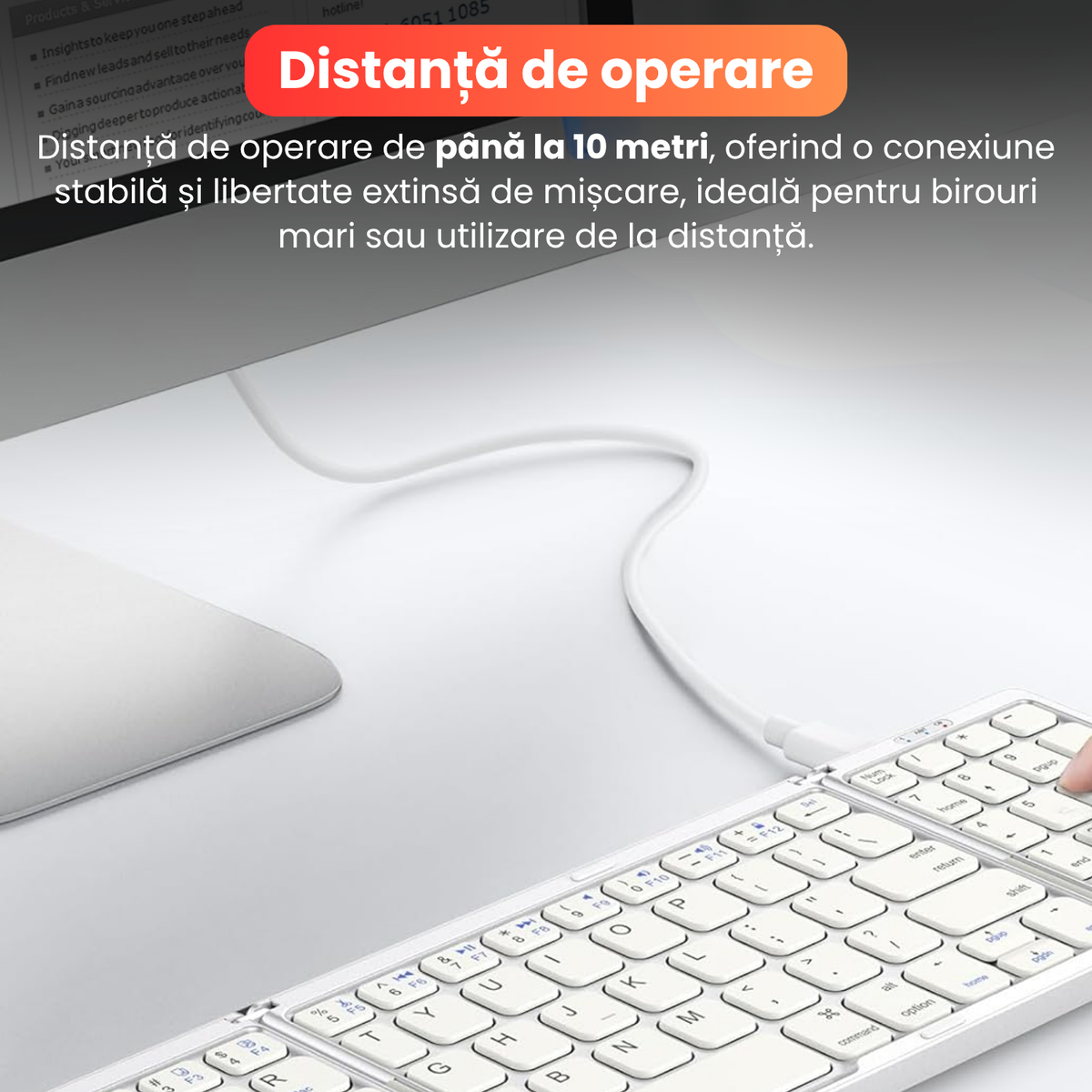Tastatură Pliabilă Ultra Subțire, Bluetooth 5.0, Reîncărcabilă USB, 140mAh, Autonomie 100h, Pliabilă în 3 secțiuni, 3 Conexiuni Simultane, Wireless, Compatibilă cu Android, iOS, Smart TV, PC, 200g