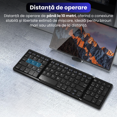 Tastatură Pliabilă Ultra Subțire, Bluetooth 5.0, Reîncărcabilă USB, 140mAh, Autonomie 100h, Pliabilă în 3 secțiuni, 3 Conexiuni Simultane, Wireless, Compatibilă cu Android, iOS, Smart TV, PC, 200g