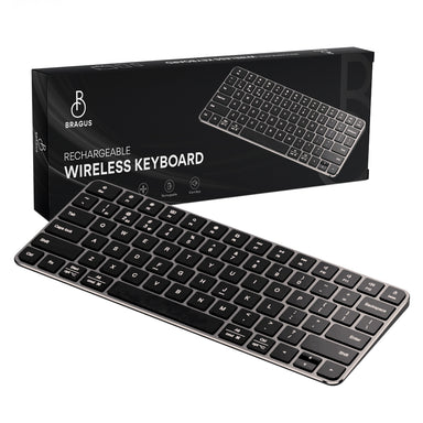 Tastatură Wireless Reîncărcabilă, BRAGUS, Bluetooth 5.1, USB, 500mAh, Ultra Subțire, Aluminiu, Conectare Simultană pe 3 Dispozitive, Compatibilă PC, Windows, Mac, iOS, Android, Type-C, 230g