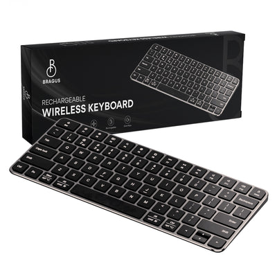 Tastatură Wireless Reîncărcabilă, BRAGUS, Bluetooth 5.1, USB, 500mAh, Ultra Subțire, Aluminiu, Conectare Simultană pe 3 Dispozitive, Compatibilă PC, Windows, Mac, iOS, Android, Type-C, 230g