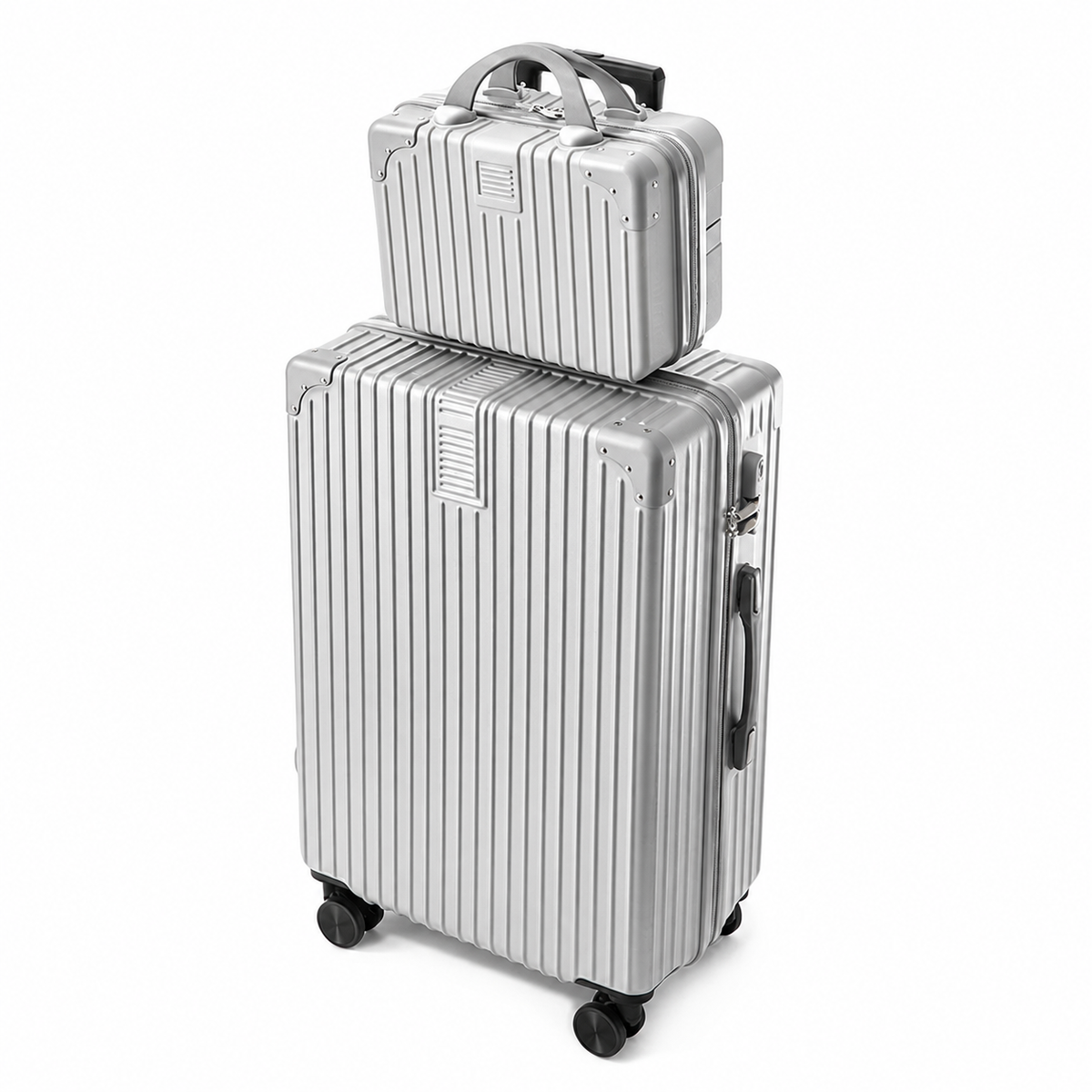 Set 2 Piese Troller și Geantă de Mână, Bagaj Cabină Avion și Cală, ABS+PC, Cifru TSA, 4 Roți Duble Silențioase 360°, Mâner Telescopic Aluminiu, Colțuri Ranforsate, Interior Compartimentat