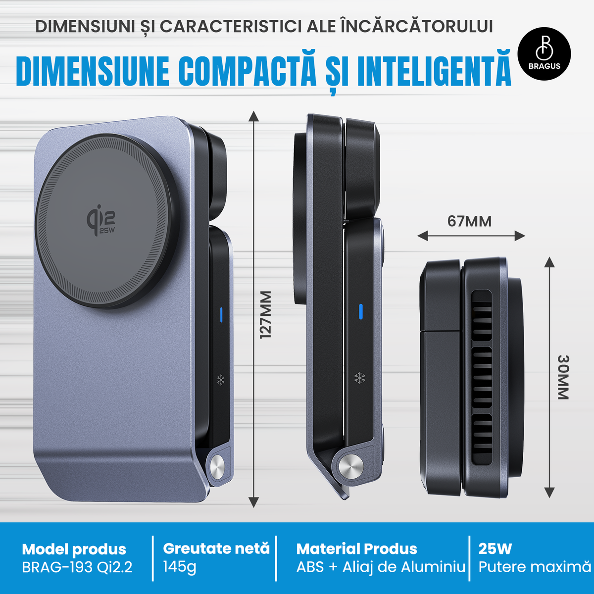 Încărcător Wireless 3 în 1, Încărcare Simultana 3 Dispozitive, Fast Charge 25W, Funcție Răcire Integrată, Tehnologie MagSafe, Protejează Bateria, QI2, Pliabil, Compact, Portabil, Compatibil Apple