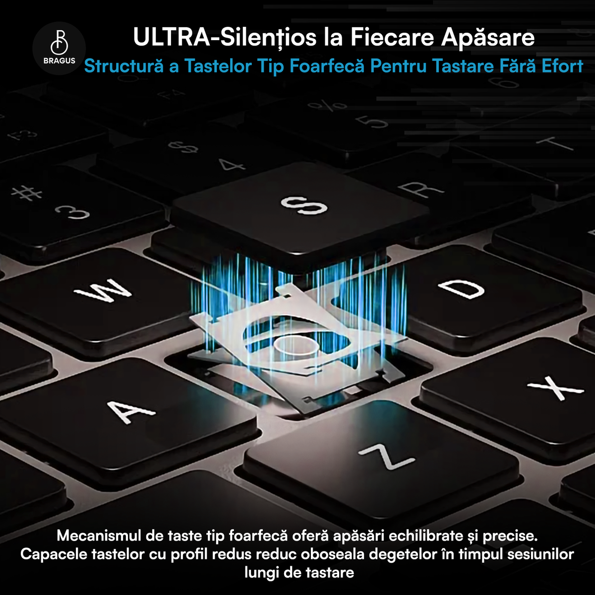 Tastatură Wireless Reîncărcabilă, Bluetooth 5.2, 500mAh, Ultra Subțire, Aluminiu, Taste Scissor Switch, Conectare la 3 Dispozitive, Compatibilă PC, Windows, Mac, iOS, Android, Type-C, 495g