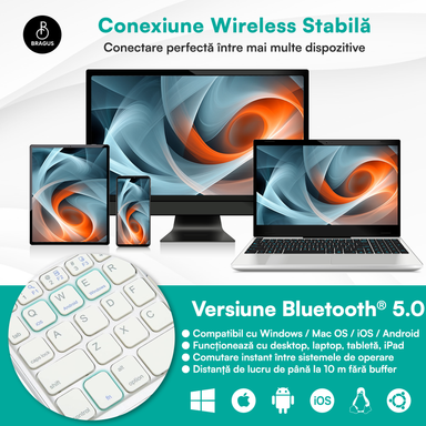 Tastatură wireless pliabilă, ultra-subțire, portabilă, reîncărcabilă USB-C, touch pad cu 2 click-uri, pliabilă în 3 secțiuni, Bluetooth 5.0, compatibilă Android, iOS, Smart TV, tabletă, PC, 200g