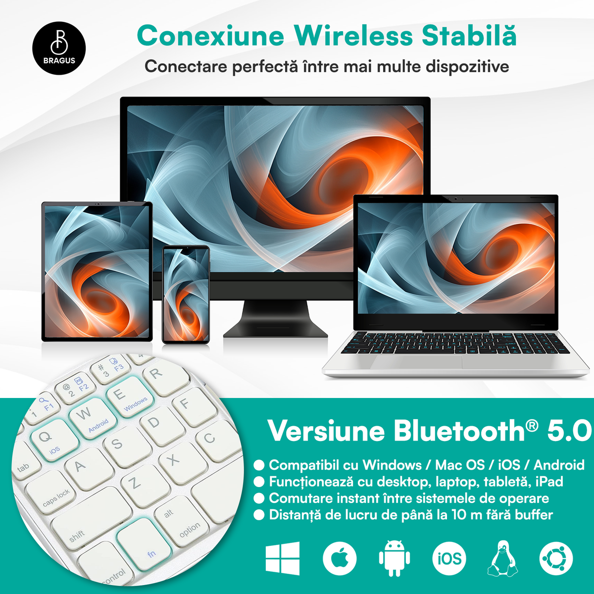 Tastatură wireless pliabilă, ultra-subțire, portabilă, reîncărcabilă USB-C, touch pad cu 2 click-uri, pliabilă în 3 secțiuni, Bluetooth 5.0, compatibilă Android, iOS, Smart TV, tabletă, PC, 200g