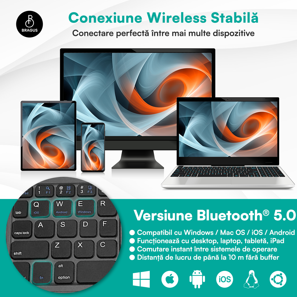 Tastatură wireless pliabilă, ultra-subțire, portabilă, reîncărcabilă USB-C, touch pad cu 2 click-uri, pliabilă în 3 secțiuni, Bluetooth 5.0, compatibilă Android, iOS, Smart TV, tabletă, PC, 200g