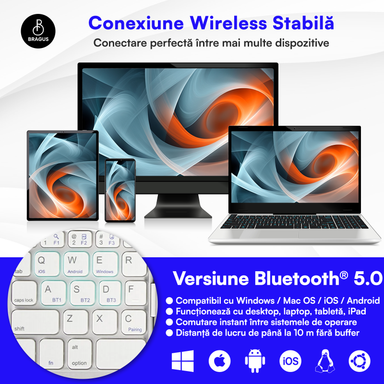 Tastatură Pliabilă Ultra Subțire, Bluetooth 5.0, Reîncărcabilă USB, 140mAh, Autonomie 100h, Pliabilă în 3 secțiuni, 3 Conexiuni Simultane, Wireless, Compatibilă cu Android, iOS, Smart TV, PC, 200g