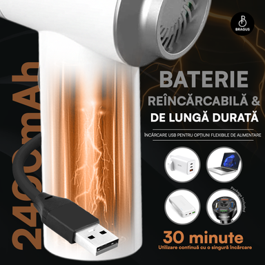 Mini Aspirator Auto Portabil, Acumulator 2400mAh, 9000Pa, 120W, Autonomie 30min, 2 în 1 Aspirare și Suflare, Vidare, Umflare, LED, Filtru HEPA, 3 Filtre Incluse, pentru Mașină și Casă, Încărcare USB