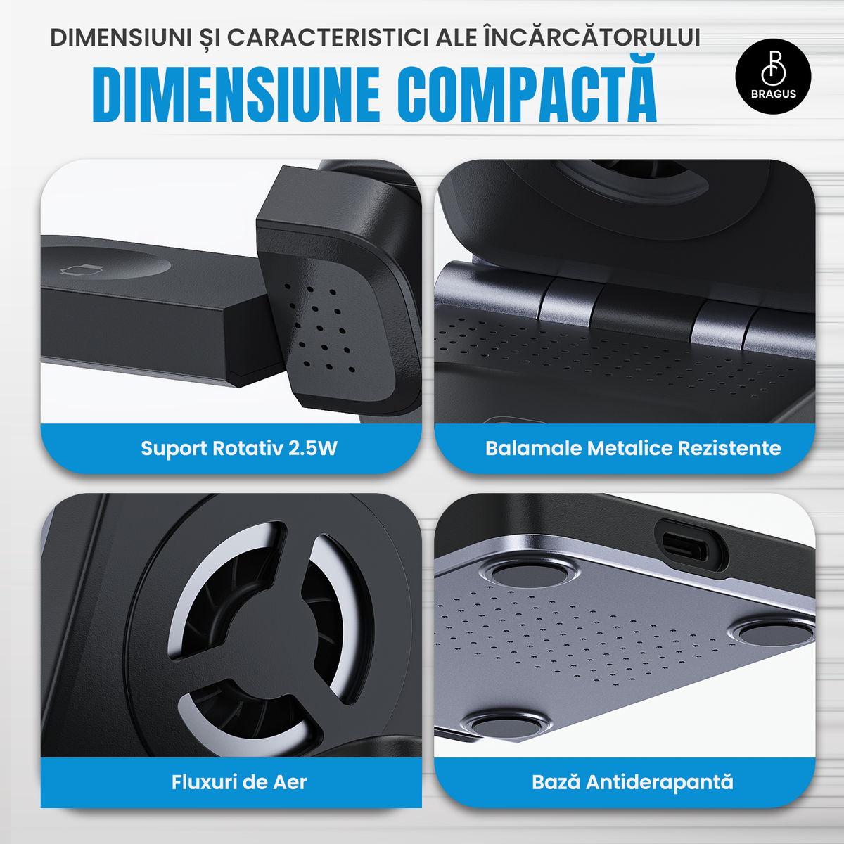 Încărcător Wireless 3 în 1, Încărcare Simultana 3 Dispozitive, Fast Charge 25W, Funcție Răcire Integrată, Tehnologie MagSafe, Protejează Bateria, QI2, Pliabil, Compact, Portabil, Compatibil Apple