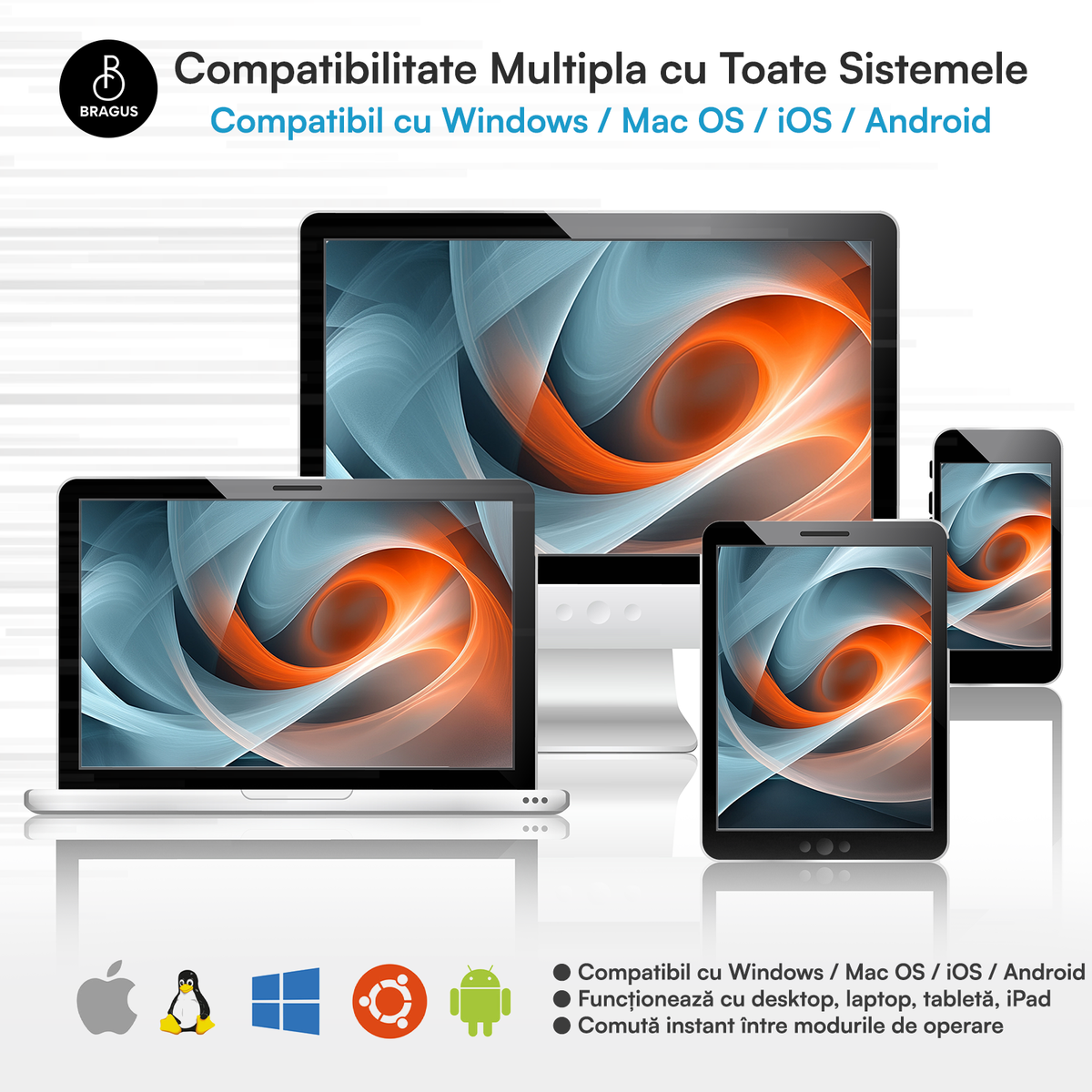 Tastatură Wireless Reîncărcabilă, BRAGUS, Bluetooth 5.1, USB, 500mAh, Ultra Subțire, Aluminiu, Conectare Simultană pe 3 Dispozitive, Compatibilă PC, Windows, Mac, iOS, Android, Type-C, 230g