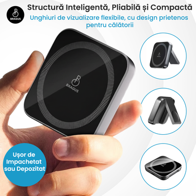 Încărcător Wireless 2 în 1, Încărcare Simultană 2 Dispozitive, Pliabil, Tehnologie MagSafe, Încărcare Duală, Magnet Puternic, Suport pentru Telefon, Compatibil iPhone, Apple Watch, AirPods, Negru