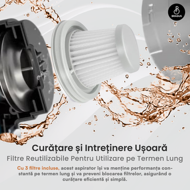 Mini Aspirator Auto Portabil, Acumulator 2400mAh, 9000Pa, 120W, Autonomie 30min, 2 în 1 Aspirare și Suflare, Vidare, Umflare, LED, Filtru HEPA, 3 Filtre Incluse, pentru Mașină și Casă, Încărcare USB