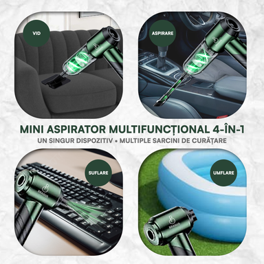 Mini Aspirator Portabil, BRAGUS, Pliabil, 16000Pa, 100W, Baterie 6000mAh, Autonomie 30min, 2în1 Aspirare și Suflare, Vidare, Umflare, 9 Accesorii, 3 Viteze, Filtru HEPA Reutilizabil, 3 Filtre