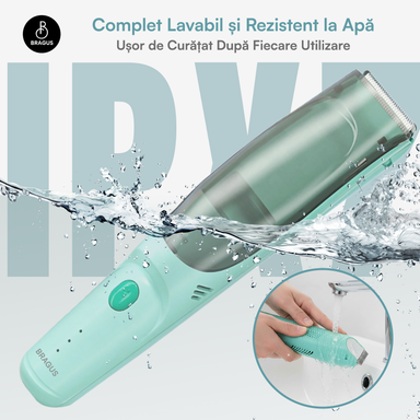 Aparat de Tuns pentru Bebelusi, Copii si Adulti, BRAGUS, 600mAh, 2 Trepte de Viteza, 2 Motoare Silentioase, Functie de Aspirare a Parului, Rezistent la Apa IPX7, Reincarcabil USB, 3 Piepteni Inclusi