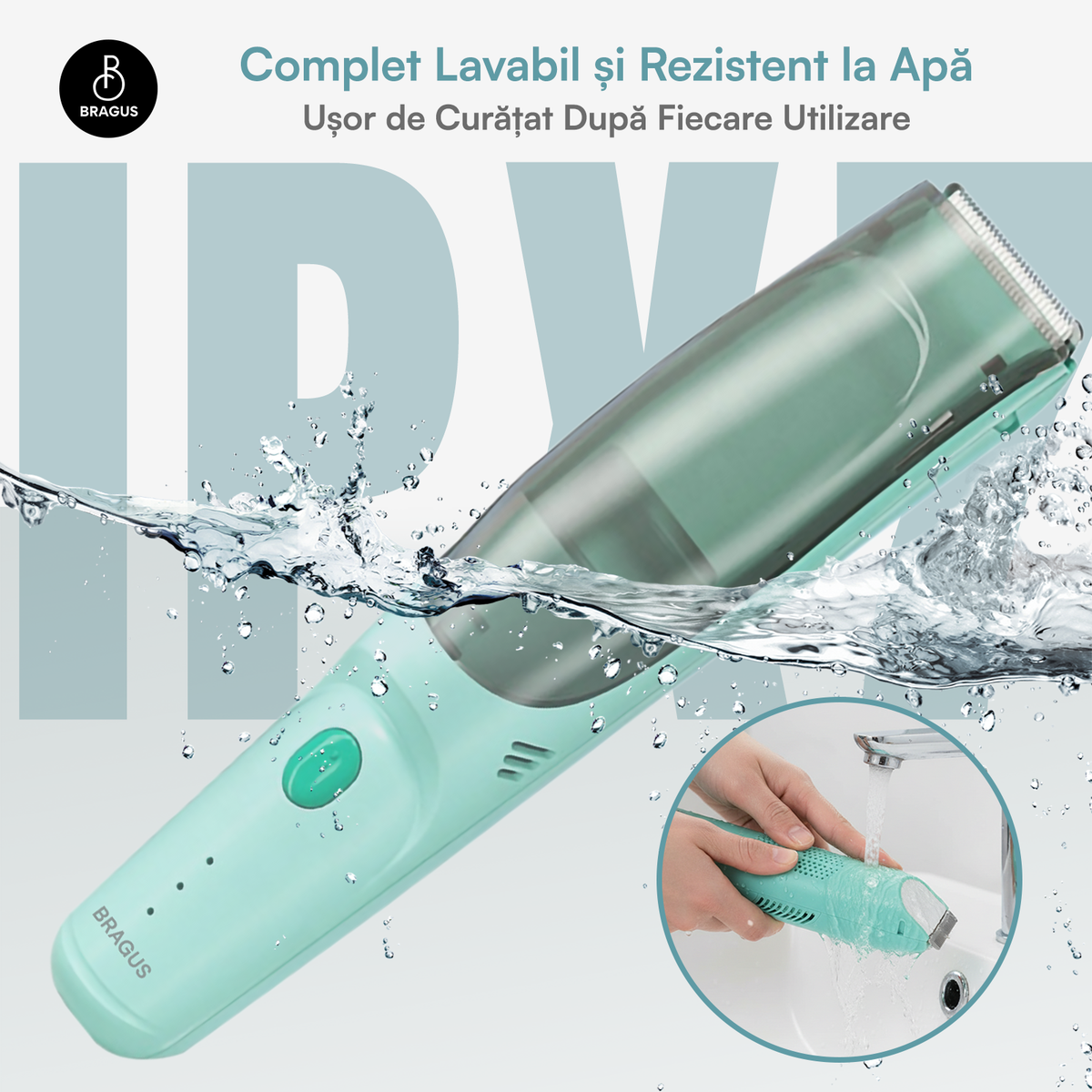 Aparat de Tuns pentru Bebelusi, Copii si Adulti, BRAGUS, 600mAh, 2 Trepte de Viteza, 2 Motoare Silentioase, Functie de Aspirare a Parului, Rezistent la Apa IPX7, Reincarcabil USB, 3 Piepteni Inclusi