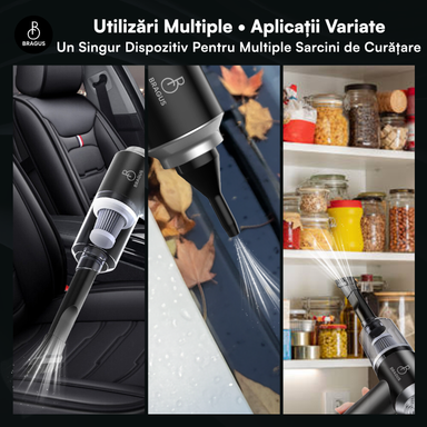 Mini Aspirator Auto Portabil, Acumulator 2400mAh, 9000Pa, 120W, Autonomie 30min, 2 în 1 Aspirare și Suflare, Vidare, Umflare, LED, Filtru HEPA, 3 Filtre Incluse, pentru Mașină și Casă, Încărcare USB