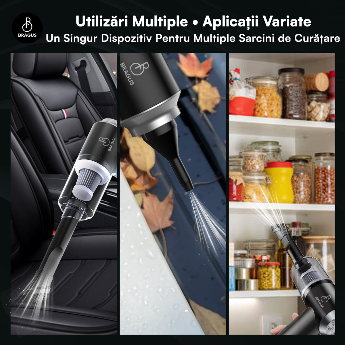 Mini Aspirator Auto Portabil, Acumulator 2400mAh, 9000Pa, 120W, Autonomie 30min, 2 în 1 Aspirare și Suflare, Vidare, Umflare, LED, Filtru HEPA, 3 Filtre Incluse, pentru Mașină și Casă, Încărcare USB