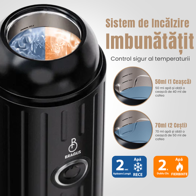 Espressor Portabil 2 în 1, Premium, pentru Cafea Măcinată sau Capsule, Reîncărcabil, Presiune 19 Bari, Baterie 7500mAh, Aparat de Cafea Portabil, Funcție de Încălzire Integrată, Încărcare Rapidă, Design Modern
