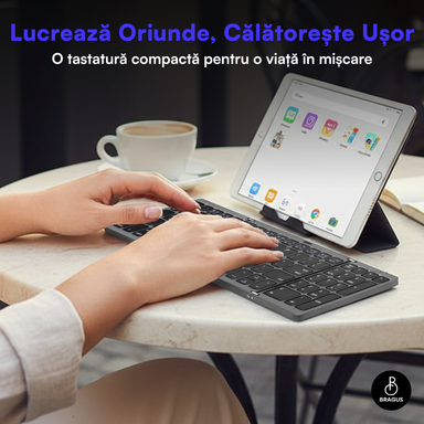 Tastatură Pliabilă Ultra Subțire, Bluetooth 5.0, Reîncărcabilă USB, 140mAh, Autonomie 100h, Pliabilă în 3 secțiuni, 3 Conexiuni Simultane, Wireless, Compatibilă cu Android, iOS, Smart TV, PC, 200g