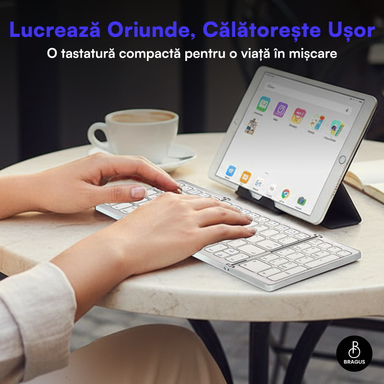 Tastatură Pliabilă Ultra Subțire, Bluetooth 5.0, Reîncărcabilă USB, 140mAh, Autonomie 100h, Pliabilă în 3 secțiuni, 3 Conexiuni Simultane, Wireless, Compatibilă cu Android, iOS, Smart TV, PC, 200g