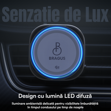 Încărcător Auto Wireless Magnetic, Încărcare Rapidă 25W, Funcție Răcire Integrată, Fixare Puternică, Protocol QI2.2, Lumină Ambientală, Adaptor 45W Inclus, Tehnologie MagSafe, Suport Pentru Telefon