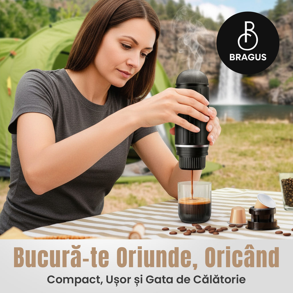 Espressor Portabil 2 în 1, Premium, pentru Cafea Măcinată sau Capsule, Reîncărcabil, Presiune 19 Bari, Baterie 7500mAh, Aparat de Cafea Portabil, Funcție de Încălzire Integrată, Încărcare Rapidă, Design Modern