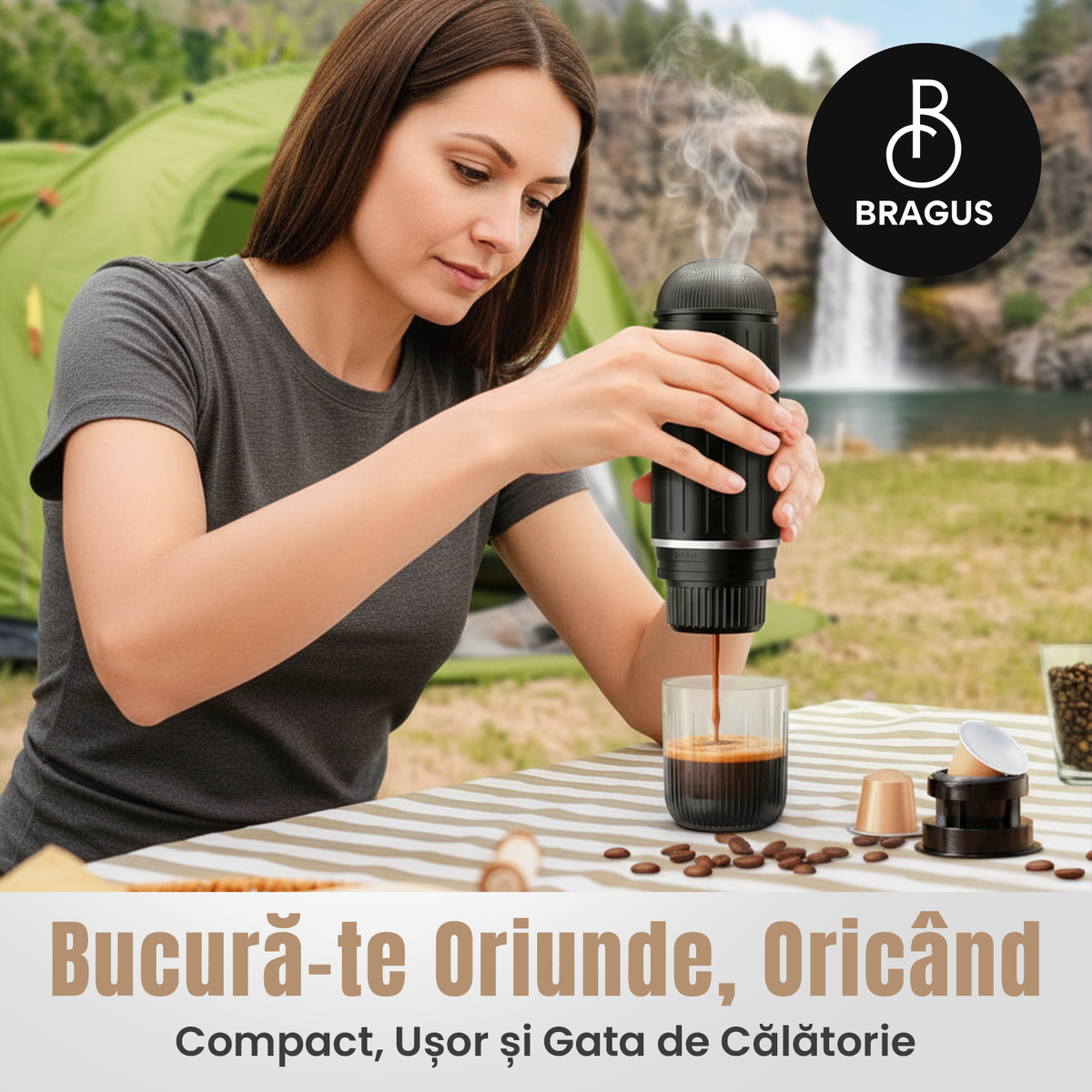 Espressor Portabil 2 în 1, Premium, pentru Cafea Măcinată sau Capsule, Reîncărcabil, Presiune 19 Bari, Baterie 7500mAh, Aparat de Cafea Portabil, Funcție de Încălzire Integrată, Încărcare Rapidă, Design Modern